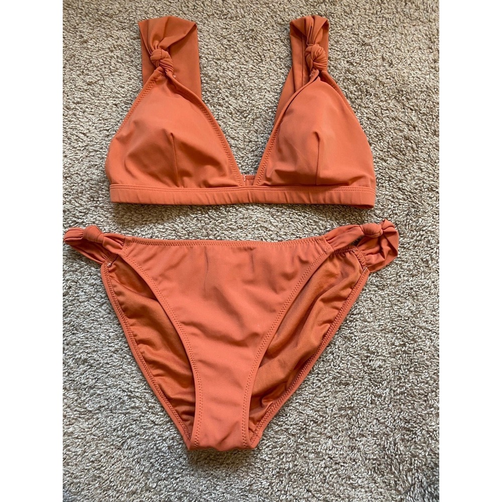 New Look Two Piece Swim Suite Bikini Orange Knotted Design s1